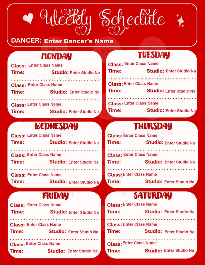 Dance Bag Schedule Bundle (Printable)