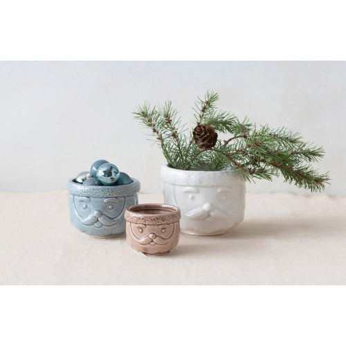Decorative Stoneware Santa Containers, Set of 3