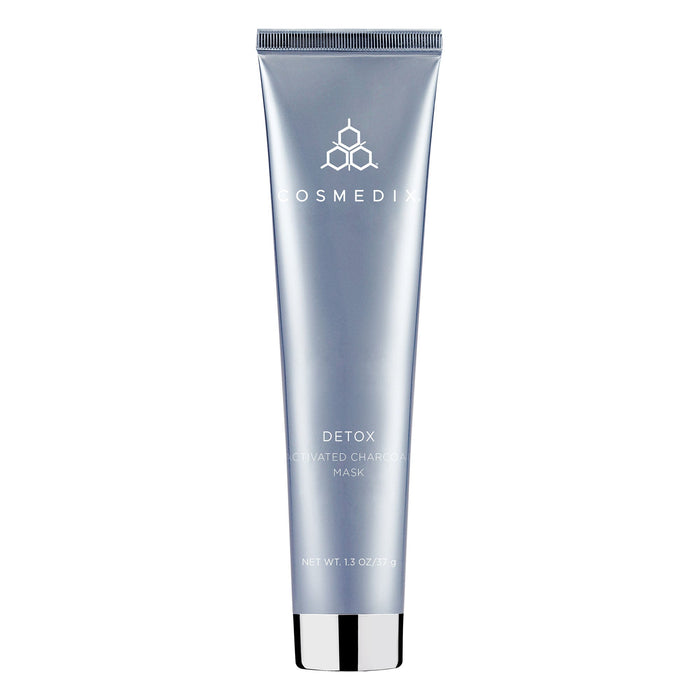 Cosmedix Detox Activated Charcoal Mask tube in silver packaging