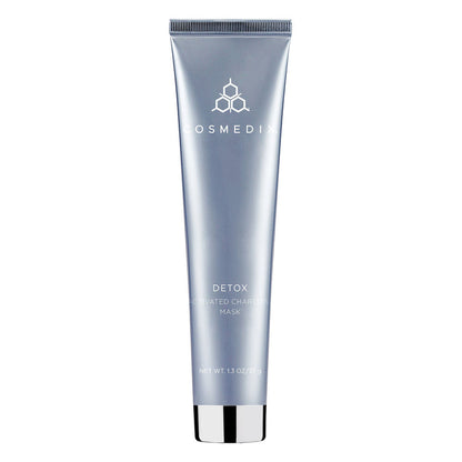 Cosmedix Detox Activated Charcoal Mask tube in silver packaging