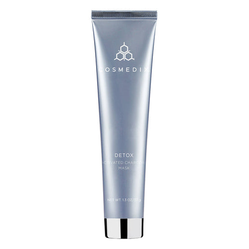 Cosmedix Detox Activated Charcoal Mask tube in silver packaging