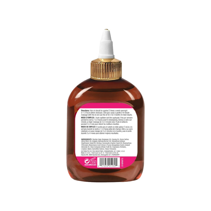 DIFEEL rice water hair oil amber squeeze bottle with gold cap white applicator nozzle and back ingredient label