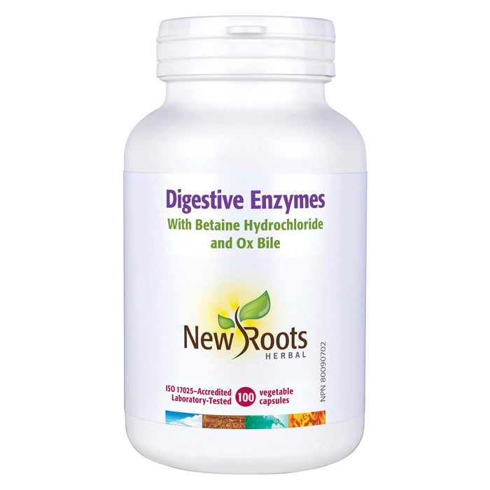 Bottle of New Roots Digestive Enzymes 100 Vegetable Capsules