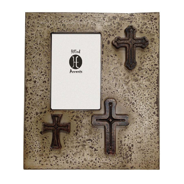 Distressed 3-Crosses Picture Frame, Cream Picture Frame