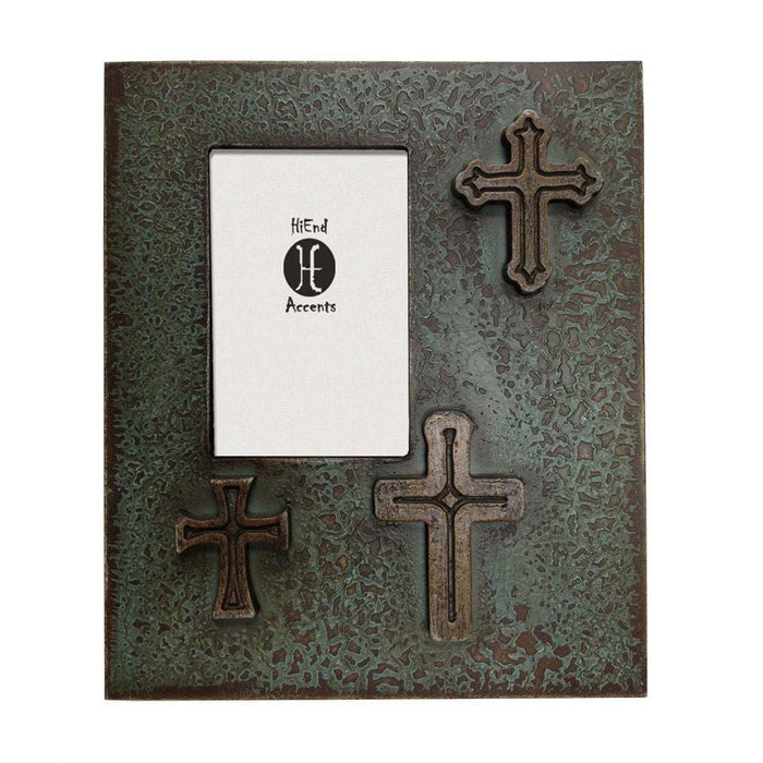 Distressed 3-Crosses Picture Frame, Turquoise Picture Frame