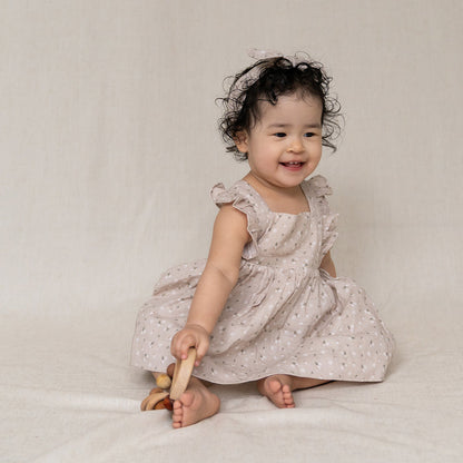 Ditsy Floral Ruffle Cross Back Flare Baby Dress+Bloomer (Organic Muslin)