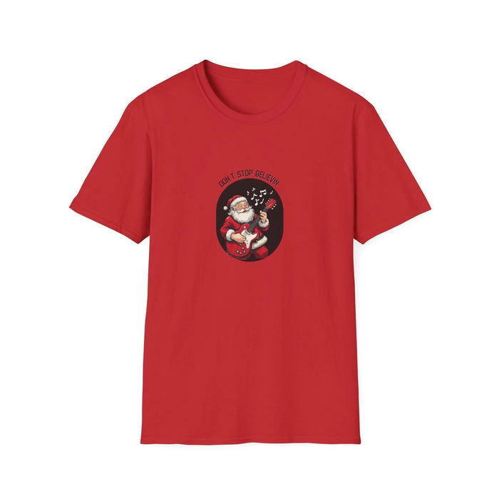Don't Stop Believin': Santa's Rockin' Christmas Cheer! 🎅🎸🎄 - Unisex Softstyle T-shirt - Whippie's