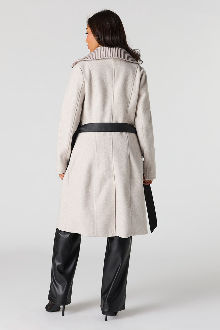 Double Collared Belted Zip-Up Coat