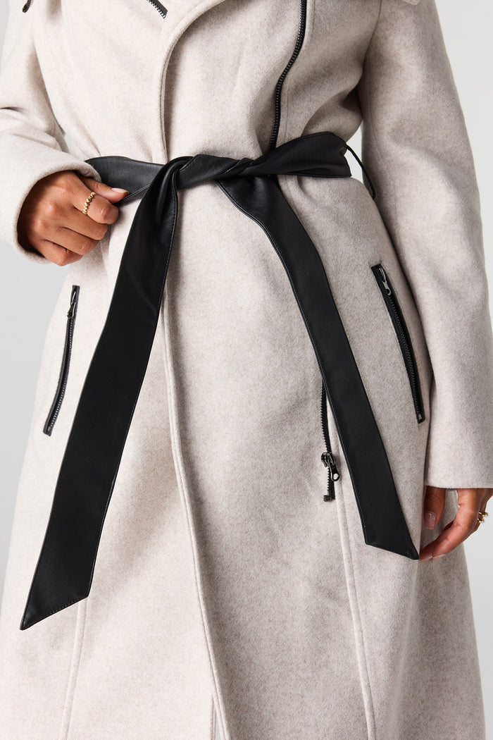 Double Collared Belted Zip-Up Coat