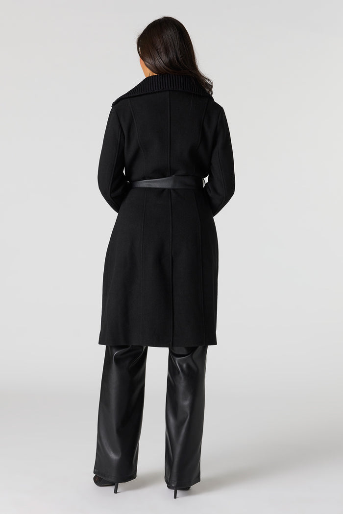 Double Collared Belted Zip-Up Coat