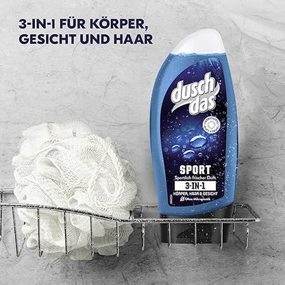 Duschdas 3-in-1 Sport Shower Gel and Shampoo with Sporty Fresh Fragrance Dermatologically Tested (3 pieces-250ml×3=750ml) - Aegean Vibe