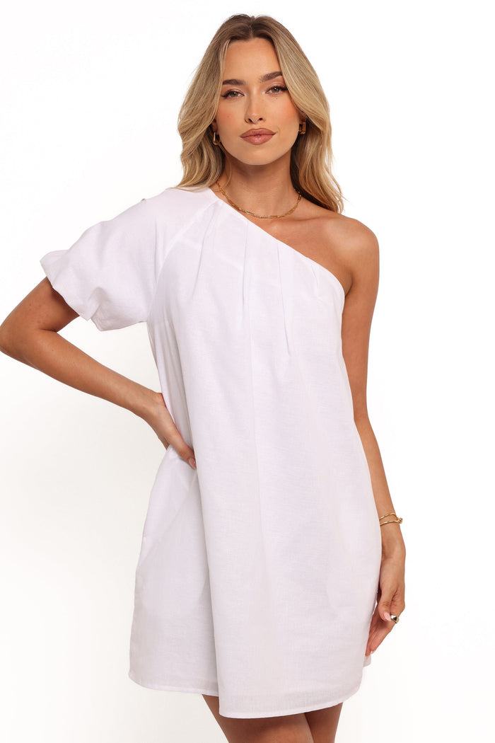 Petal and Pup USA DRESSES Dylan One Shoulder Mini Dress - White (Hold for Amazon)