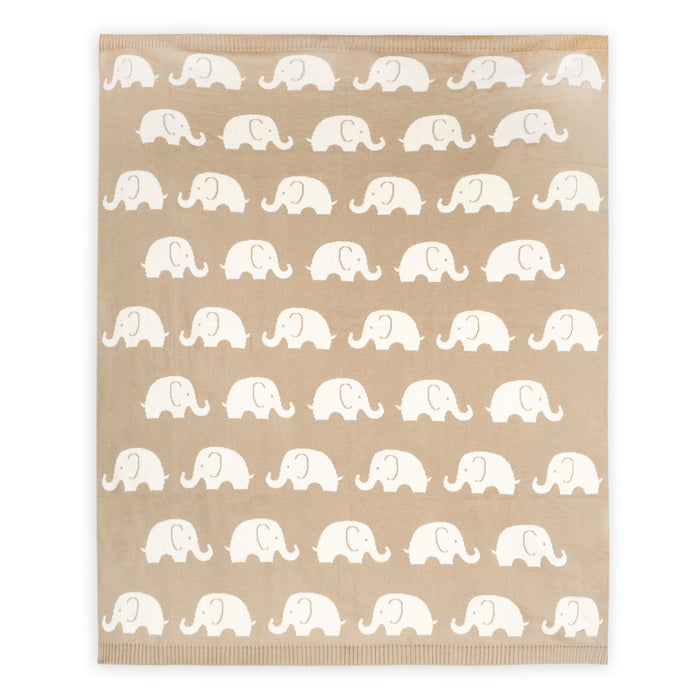 Elephant Trail - Organic Cotton Jacquard Sweater Knit Baby Blanket Front