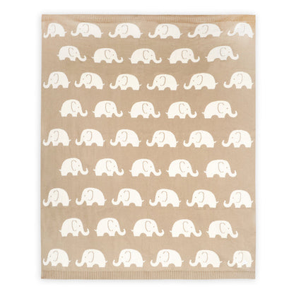 Elephant Trail - Organic Cotton Jacquard Sweater Knit Baby Blanket Front