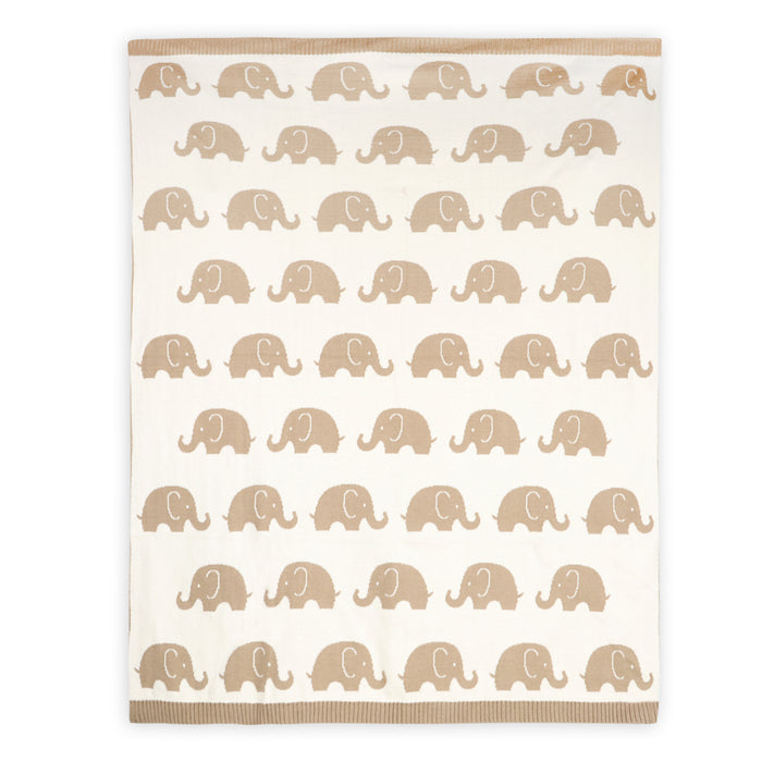 Elephant Trail - Organic Cotton Jacquard Sweater Knit Reversible Baby Blanket