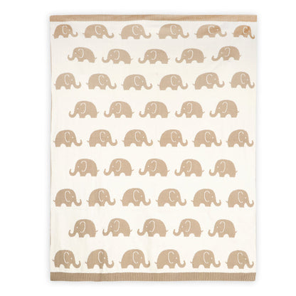 Elephant Trail - Organic Cotton Jacquard Sweater Knit Reversible Baby Blanket