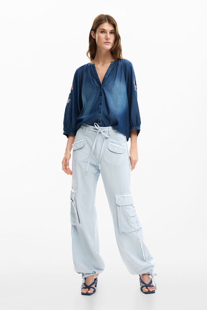 Embroidered Balloon Blouse