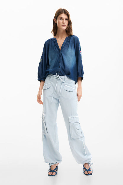 Embroidered Balloon Blouse