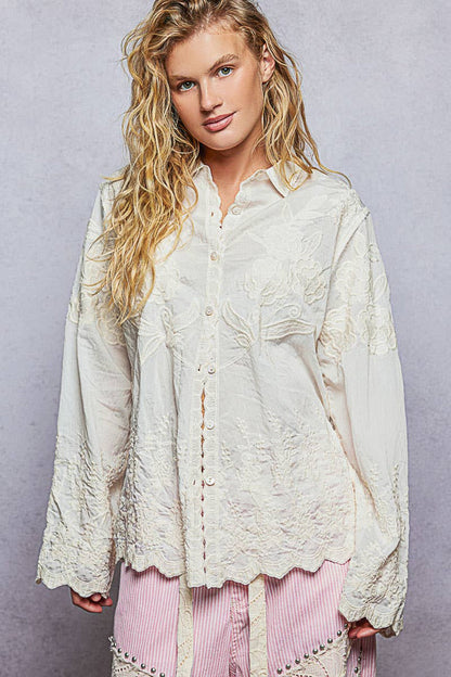 Embroidered Scalloped Top | One Size