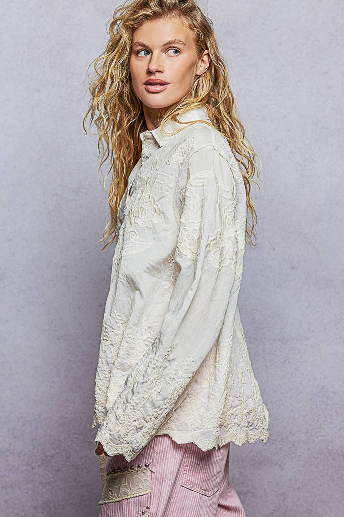 Embroidered Scalloped Top | One Size