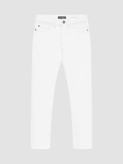 DL1961 girls' Emie Straight High Rise jeans in white 'Milk', flat front view.