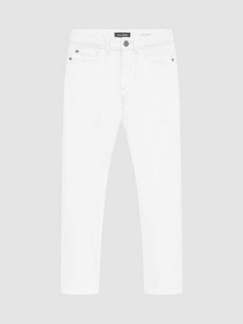 DL1961 girls' Emie Straight High Rise jeans in white 'Milk', flat front view.