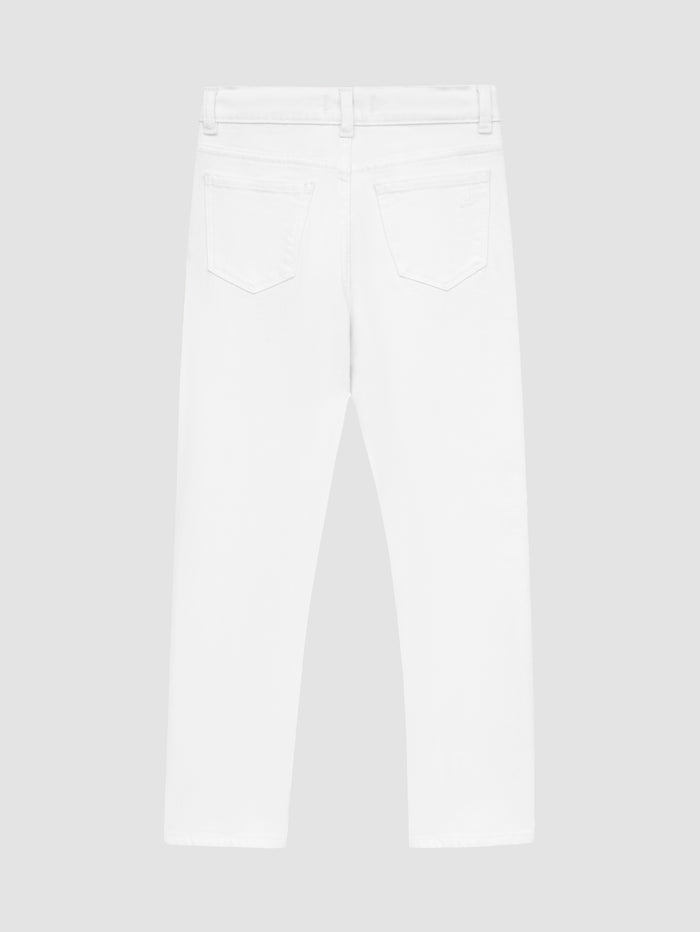 DL1961 girls' Emie Straight High Rise jeans in white 'Milk', flat back view with pockets.