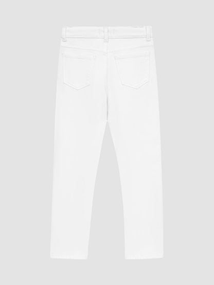 DL1961 girls' Emie Straight High Rise jeans in white 'Milk', flat back view with pockets.
