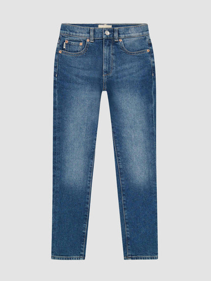 DL1961 girls' Emie Straight High Rise jeans in mid-blue 'North Beach', flat front view.