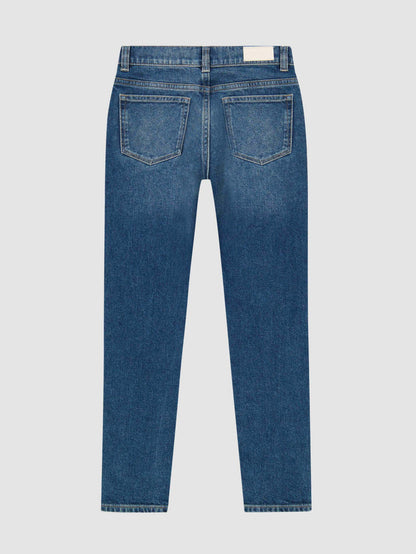 DL1961 girls' Emie Straight High Rise jeans in mid-blue 'North Beach', flat back view with pockets.