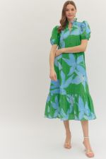 Entro Botanical Eyelet Embroidered Midi Dress