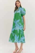 Entro Botanical Eyelet Embroidered Midi Dress