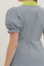 Entro Striped Puffed Sleeve Midi Dress