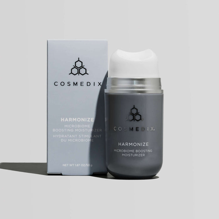 Cosmedix Harmonize Microbiome Boosting Moisturizer with packaging on a light gray background