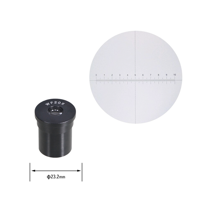 Eyepiece Field of View Dia. 10mm 20X Reticle Eyepiece ( Dia. 23.2/FN10), SKU EY02041631, three quarter front view