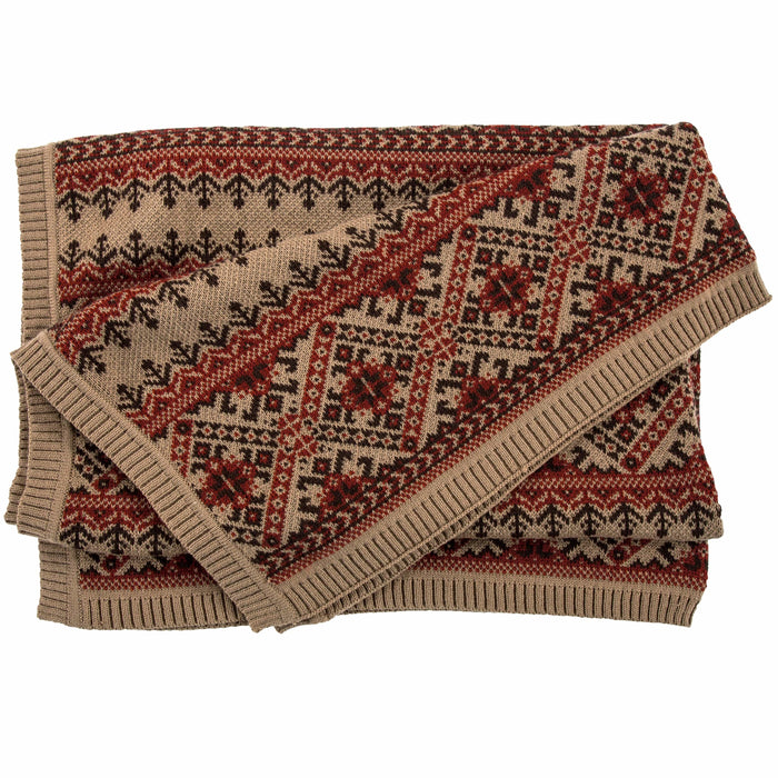 Fair Isle Red & Brown Knit Throw Blanket Throw