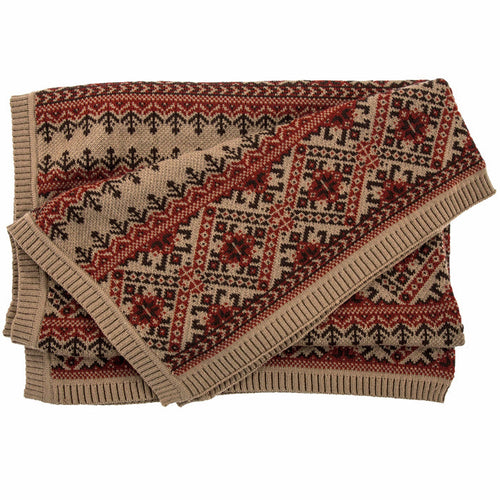 Fair Isle Red & Brown Knit Throw Blanket Throw