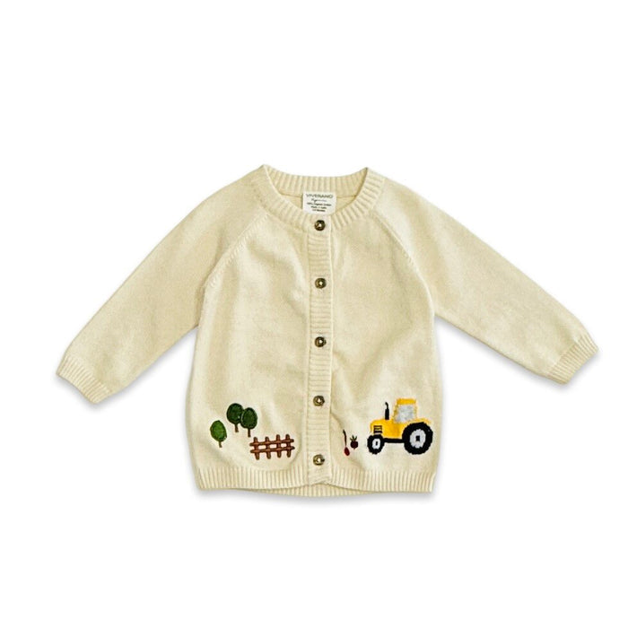 Farm & Tractor Embroidered Sweater Knit Baby Cardigan (Organic Cotton)