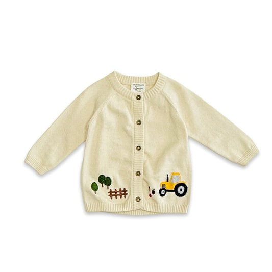 Farm & Tractor Embroidered Sweater Knit Baby Cardigan (Organic Cotton)
