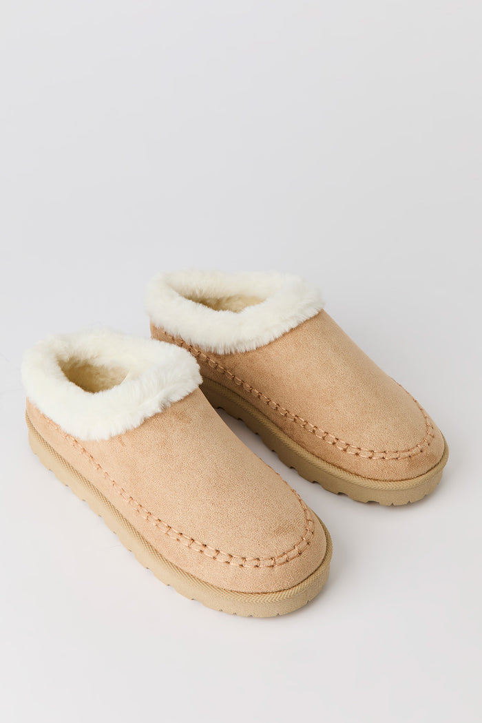 Faux Fur Collar Slipper Booties