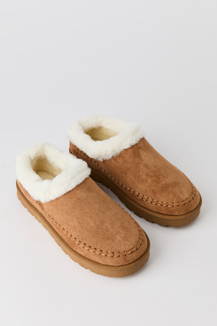 Faux Fur Collar Slipper Booties