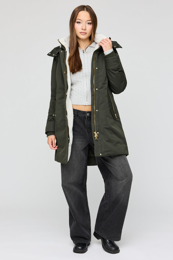 Faux Fur Lined Midi Parka