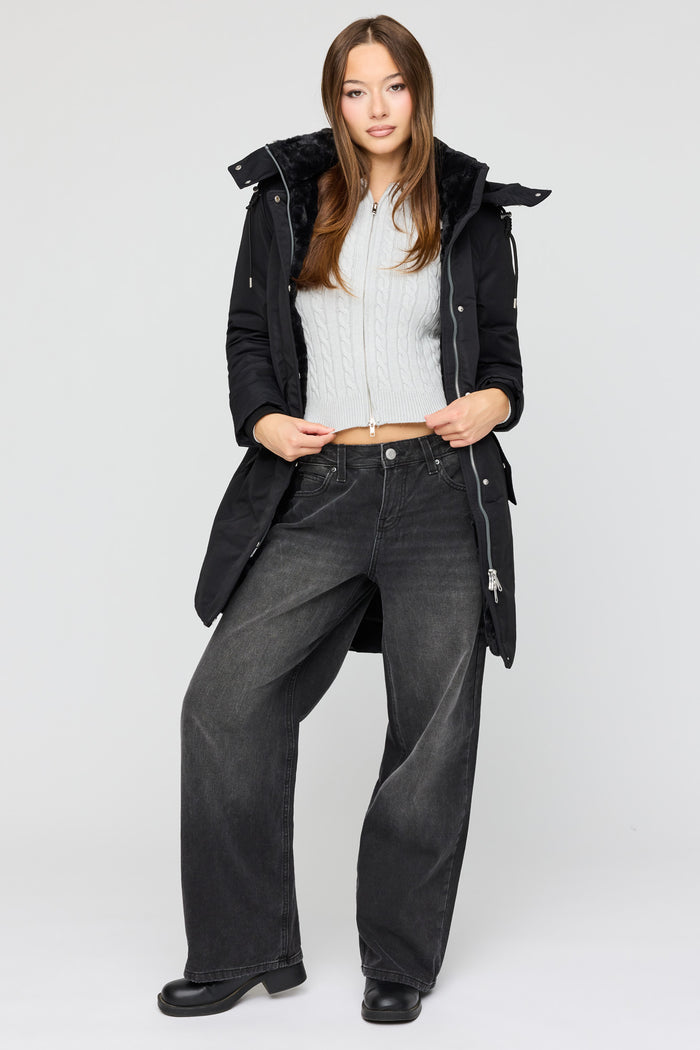 Faux Fur Lined Midi Parka
