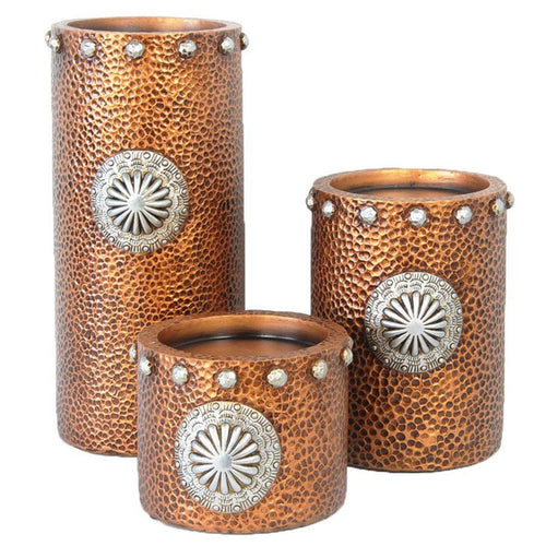 Faux Hammered Copper with Concho 3PC Candle Holder Set Candle Holder