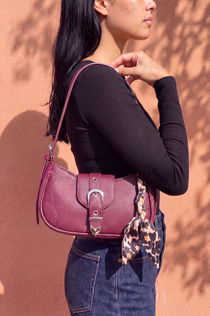Faux Leather Belted Purse with Scarf