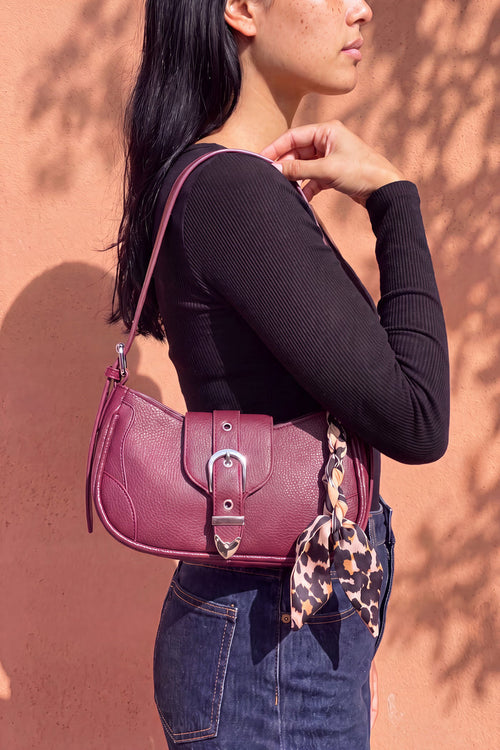 Faux Leather Belted Purse with Scarf