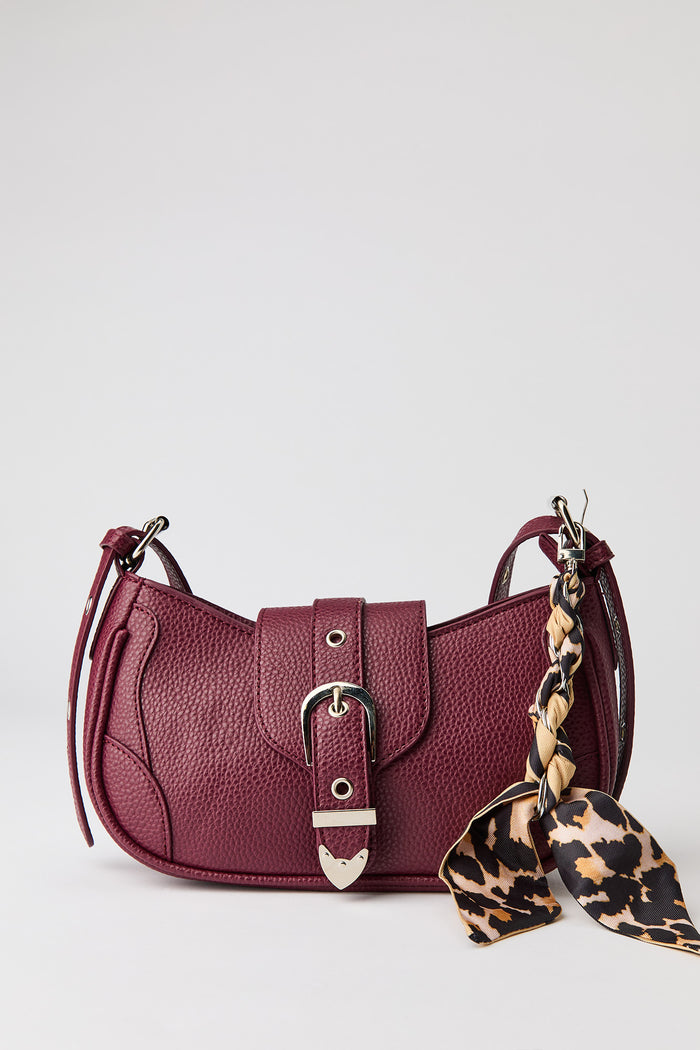 Faux Leather Belted Purse with Scarf