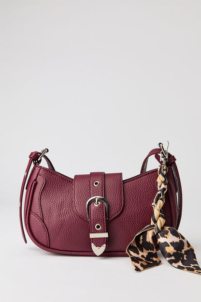 Faux Leather Belted Purse with Scarf