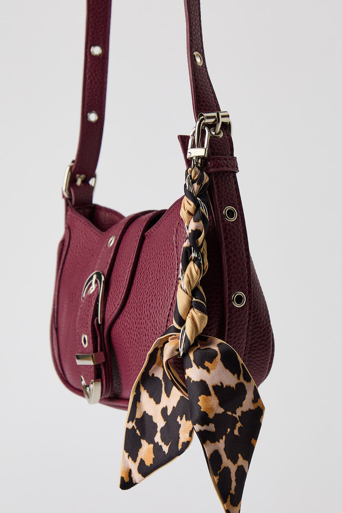 Faux Leather Belted Purse with Scarf