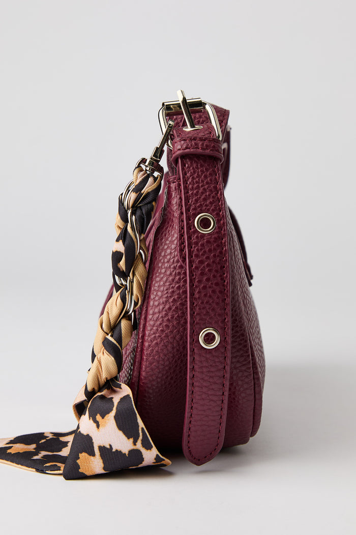 Faux Leather Belted Purse with Scarf